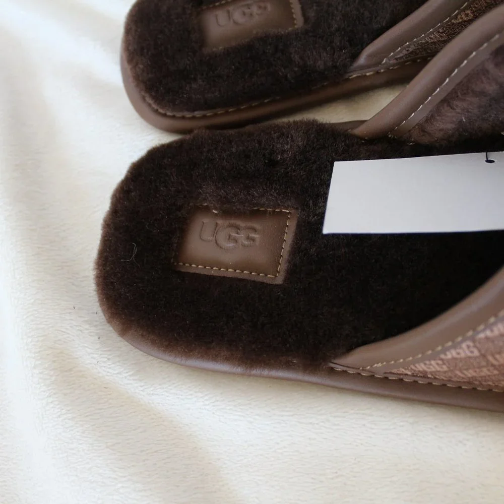 NIB UGG MEN'S JACQUARD PRINT LOGO SLIP ON‎ SLIPPERS